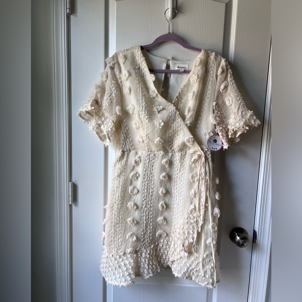 &Merci Cream Floral Wrap Dress